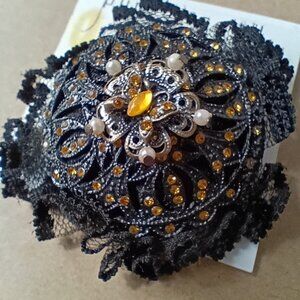 Pursuits, ltd Black Yellow Lace Beaded Butterfly Brooch Jewelry Victorian Gothic